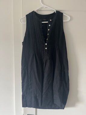 Quince Black Pintuck Front Button Dress